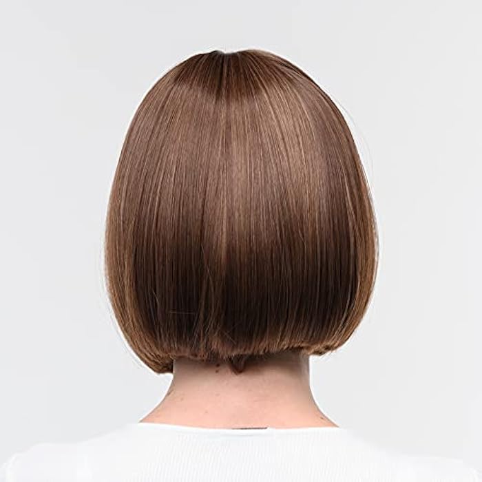 DILLARDS Blonde Mix Ombre Dark Brown Bob Closure Wig For Women Short Straight Synthetic Hair With Bangs Flapper Wigs For Daily Cosplay Brunette 10Inch - Image 4